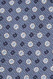 Cravatta in seta jacquard con motivo floreale blu, bianco e azzurro - Fumagalli 1891
