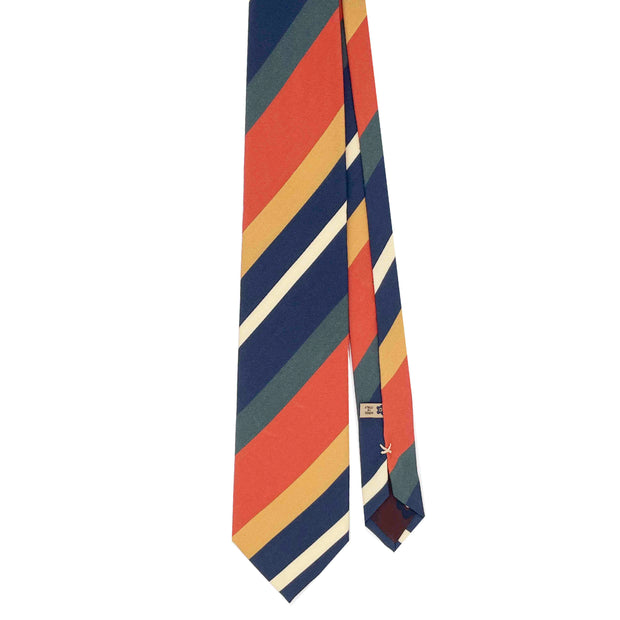 TOKYO - cravatta in seta a righe asimmetriche arancione giallo e blu 