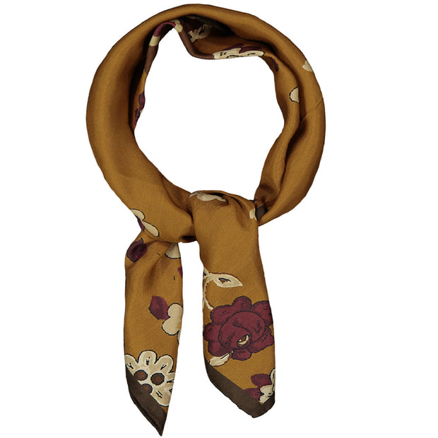 Yellow printed macro floral silk scarf 60