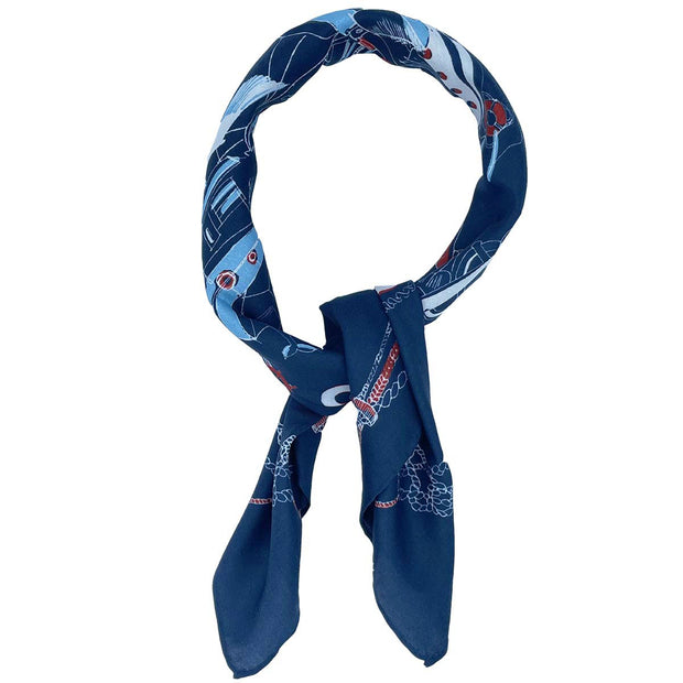 Bandana foulard blu con stampa marina in seta-cotone - Fumagalli 1891