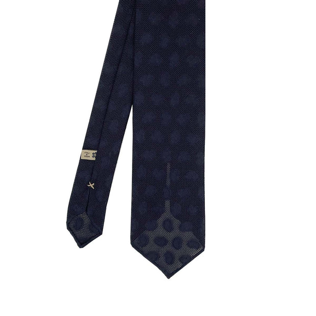 Cravatta sfoderata in garza blu con pattern di piccoli paisley  - Fumagalli 1891