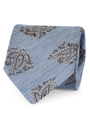 Cravatta in seta e lino con motivo paisley su sfondo azzurro - Fumagalli 1891