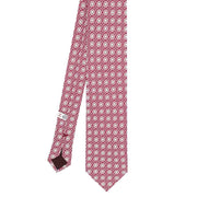 Cravatta rosa stampata in twill di seta con motivo a medaglioni - Fumagalli 1891