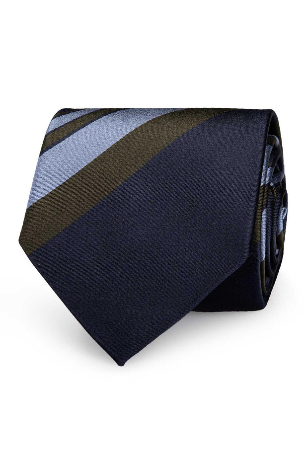 Blue, green & light blue striped printed silk handmade tie