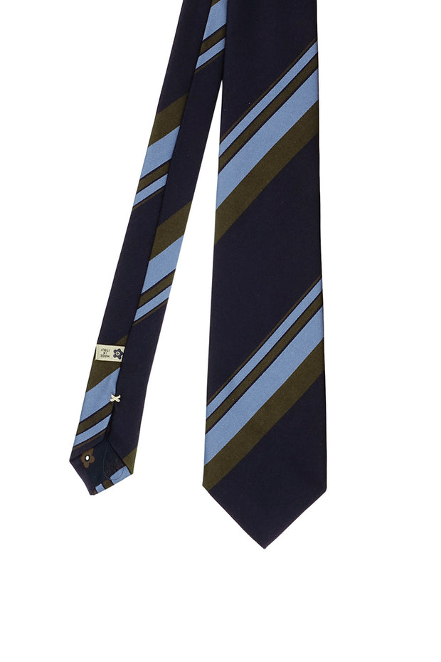 Blue, green & light blue striped printed silk handmade tie