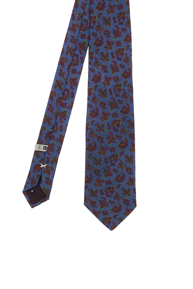 Blue little paisley printed pure silk hand made tie - Fumagalli 1891