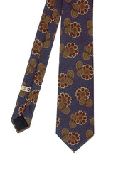 Paisley printed tie blue and brown with flowers in pure silk - Fumagalli 1891