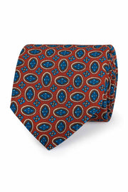 Cravatta rosso mattone e blu in seta-lana con diamanti - Fumagalli 1891