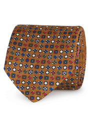 Cravatta beige con micro pattern in pura seta stampata - Fumagalli 1891