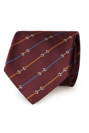 Burgundy striped pattern jacquard silk hand made tie - Fumagalli 1891