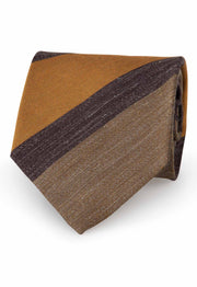 hand made tussah tie with light brown, brown and yellow