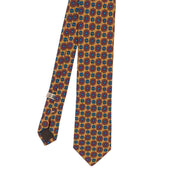 Yellow medallion and floral silk printed hand made tie