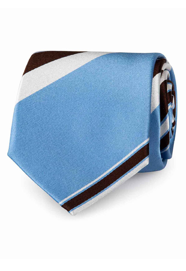 Light blue, brown & white silk regimental silk hand made tie - Fumagalli 1891