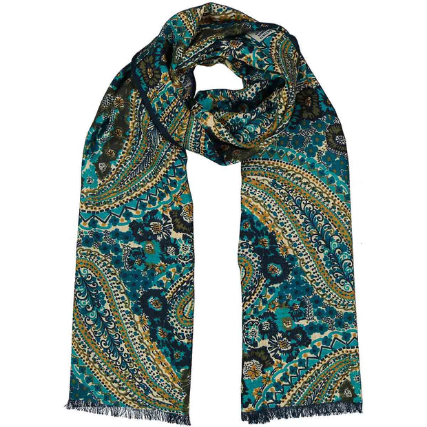 light blue scarf with macro paisley design and flowers