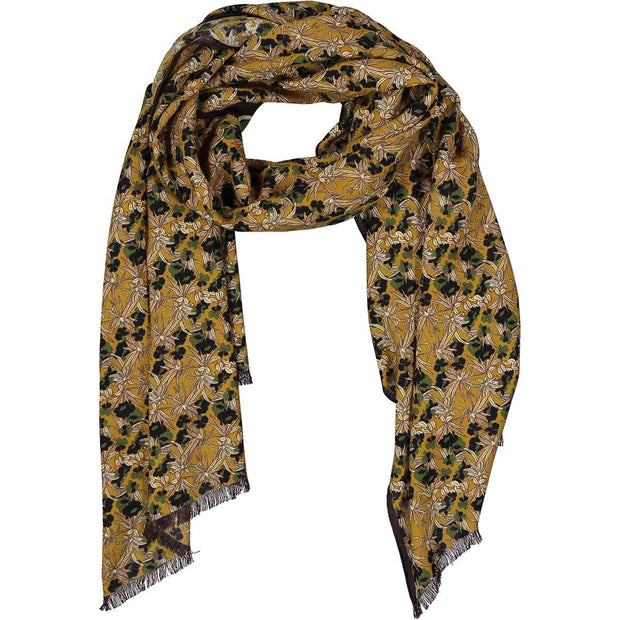 PERVINCA - yellow floral design printed wool handmade scarf