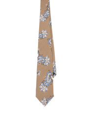 BEIGE, WHITE & BLUE PRINTED CLASSIC PATTERN VINTAGE SILK hand made TIE - Fumagalli 1891