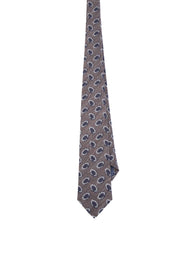 Cravatta marrone, bianca e blu in seta vintage fatta - Fumagalli 1891