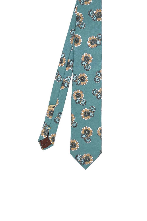 TOKYO - Cravatta stampata in seta petrolio con paisley e fiori