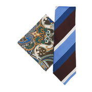 Set cravatta regimental blu e marrone e fazzoletto marrone con stampa paisley - Fumagalli 1891