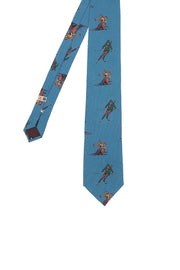 Cravatta in seta azzurra con stampa sciatori retrò - Fumagalli 1891