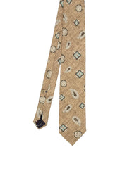 TOKYO - Beige Melange effect paisley and diamonds printed silk tie