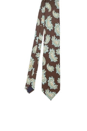 TOKYO - Cravatta stampata in seta marrone con macro paisley