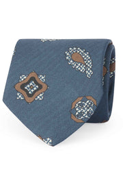 TOKYO - cravatta blu in seta con medallion e paisley stampati