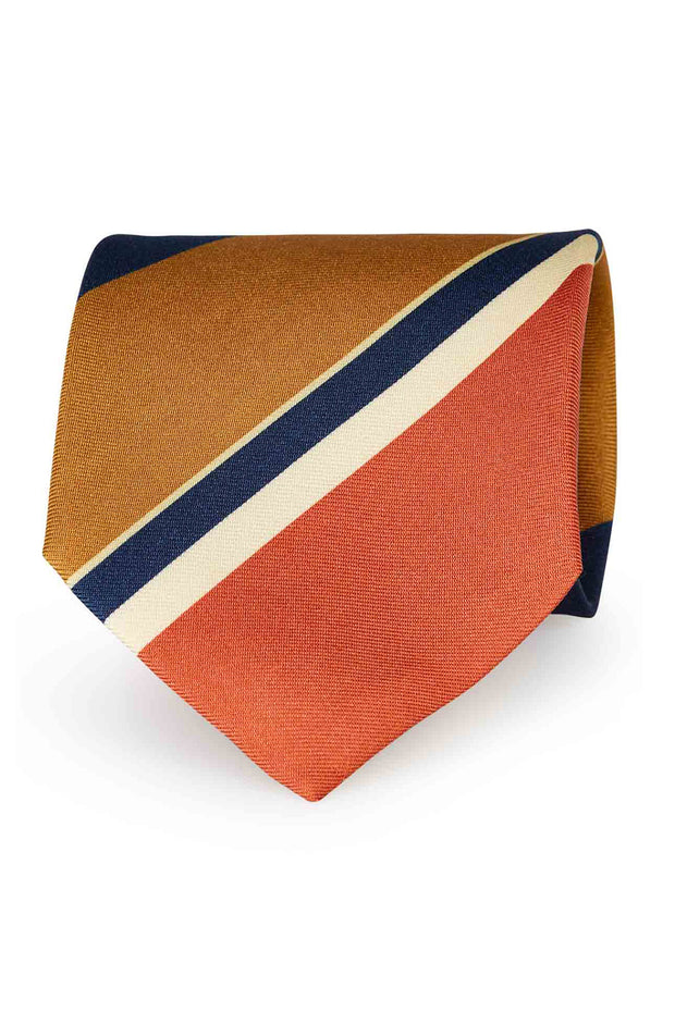 TOKYO - Orange and gold yellow asymmetrical striped silk printed hand made tie