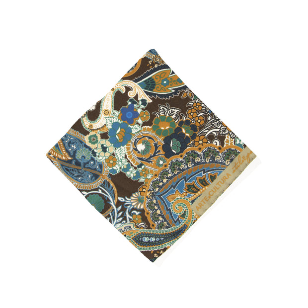 Set cravatta regimental blu e marrone e fazzoletto marrone con stampa paisley - Fumagalli 1891