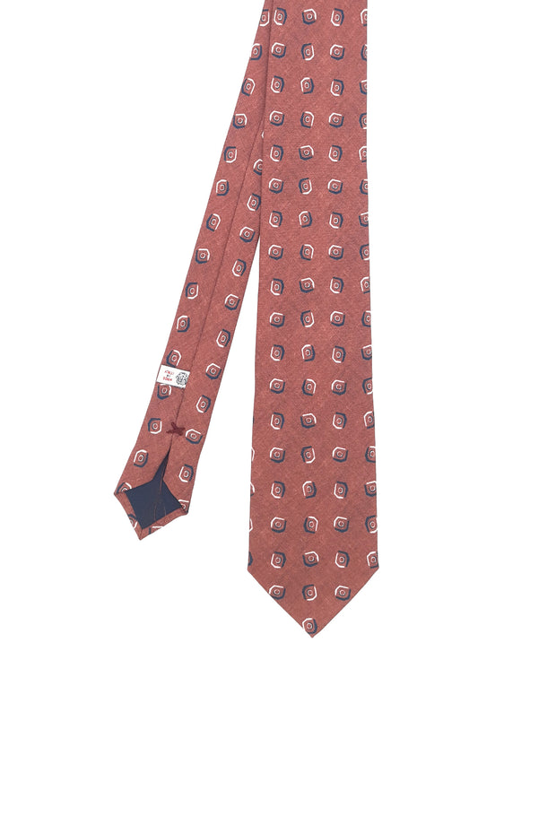 Cravatta rossa stampata effetto melange con fantasia vintage - Fumagalli 1891