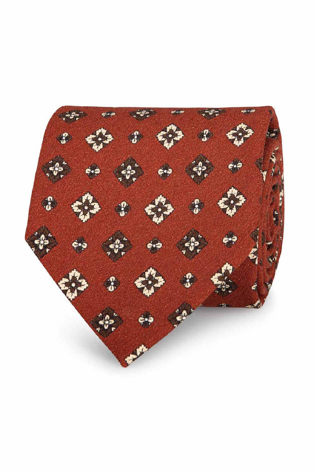 Cravatta stampata arancione in seta con piccoli diamanti - Fumagalli 1891