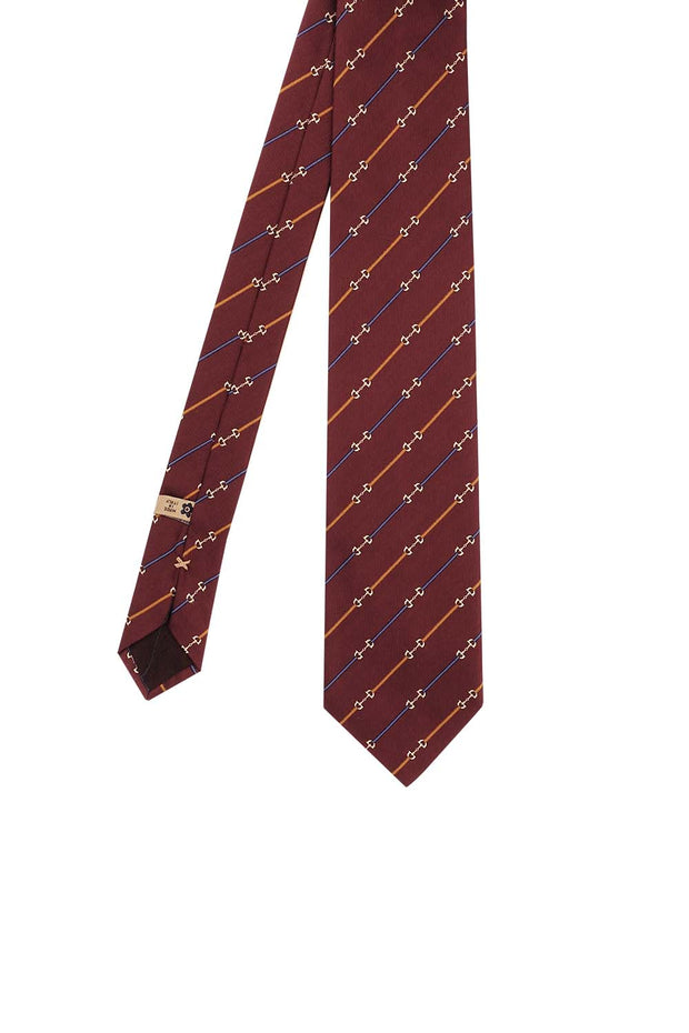 Burgundy striped pattern jacquard silk hand made tie - Fumagalli 1891