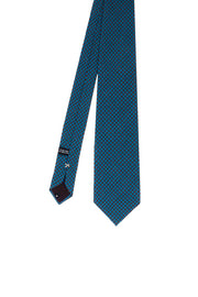 Cravatta azzurra in misto seta- lana con piccoli pois marroni - Fumagalli 1891