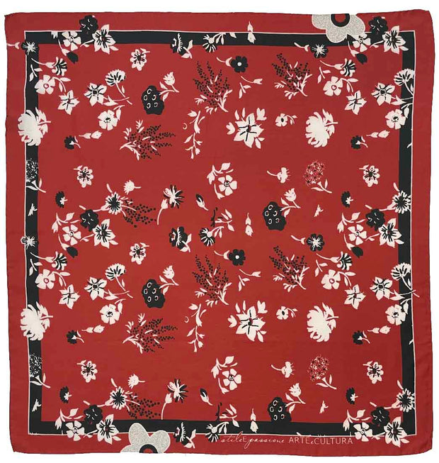 Bandana foulard rosso in seta con stampa floreale - Fumagalli 1891