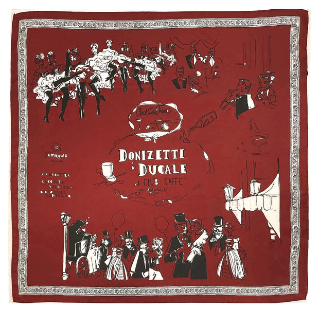Bandana foulard in seta rosso con stampa club caffè - Fumagalli 1891
