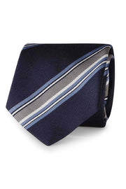 Cravatta a righe asimmetriche in pura seta blue & grigio  - Fumagalli 1891