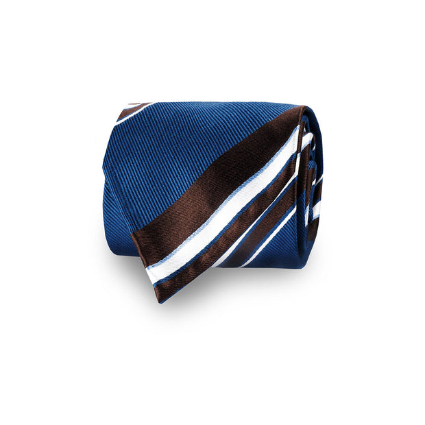 Blu e marrone sfodera reggimento cravatta e marrone floreale e set quadrato tascabile paisley - Fumagalli 1891