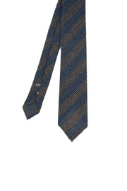 Blue & brown regimental grenadine unlined silk wool hand made tie