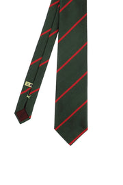 Cravatta verde in pura seta con piccole righe rosse  - Fumagalli 1891