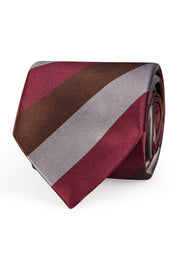 Cravatta in seta a righe marrone, grigio e porpora- Fumagalli 1891