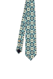 TOKYO - Cravatta stampata in seta con motivo a diamante blue, verde acqua e beige