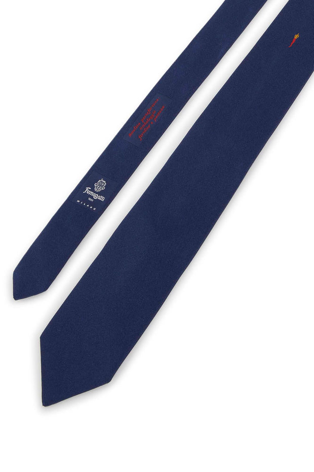 Blue silk tie with luck amulet under the knot - Fumagalli 1891
