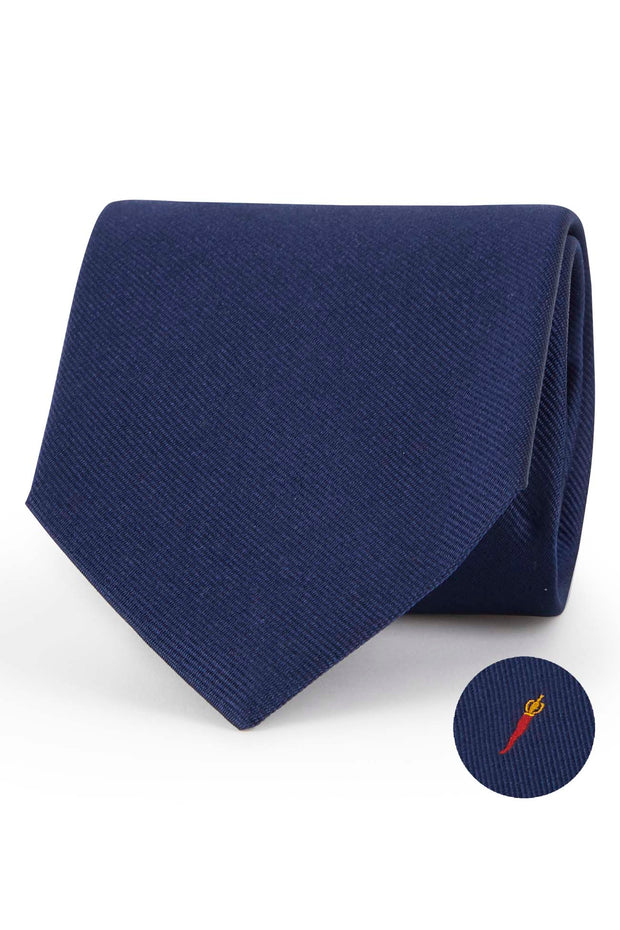 Cravatta in seta blu con porta fortuna sottonodo - Fumagalli 1891