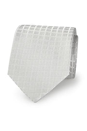 Light silver jacquard tie in pure silk with classic check pattern - Fumagalli 1891
