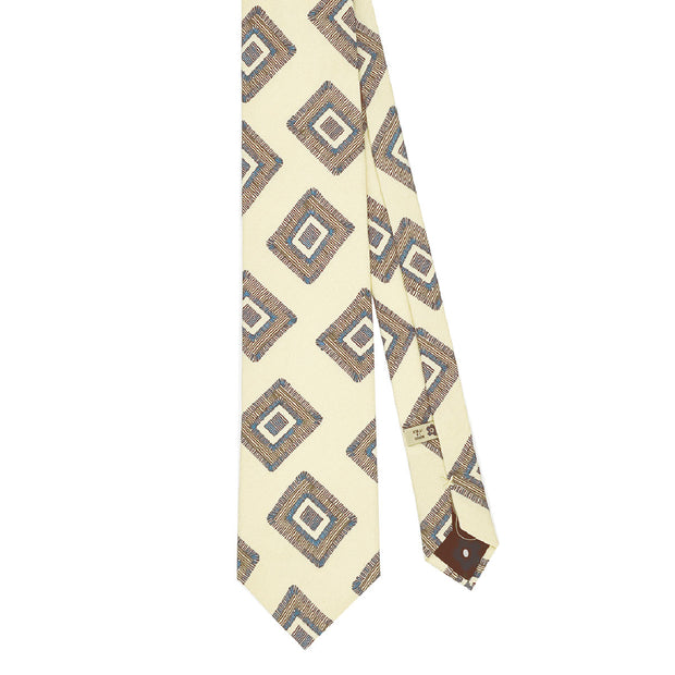 TOKYO - Cravatta stampata in seta beige con pattern medallion 