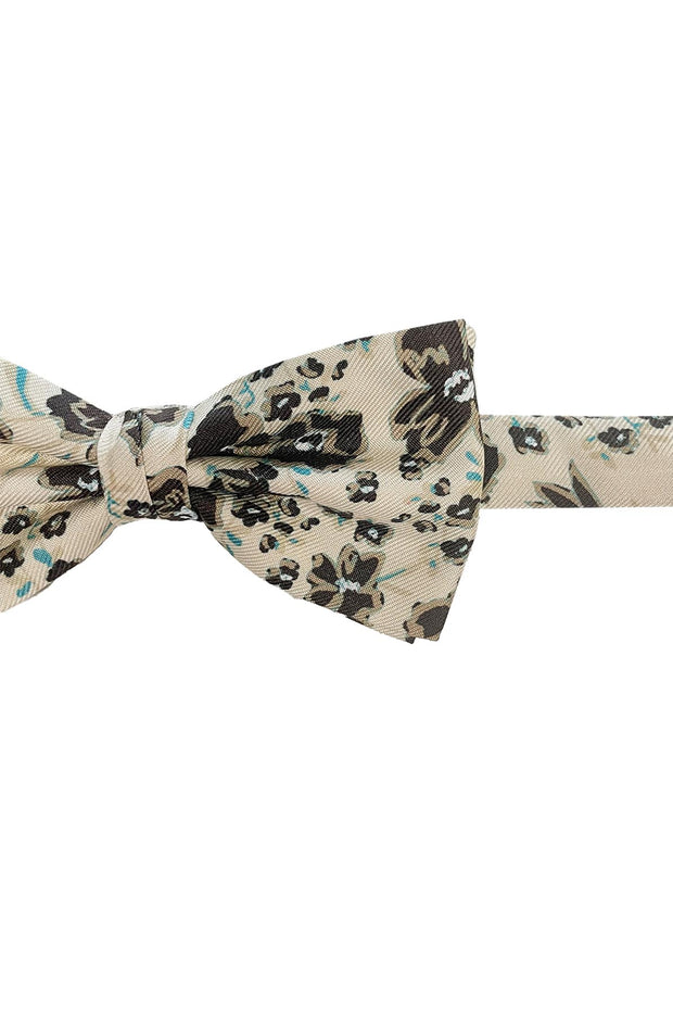 Beige floral printed ready-tie bow tie