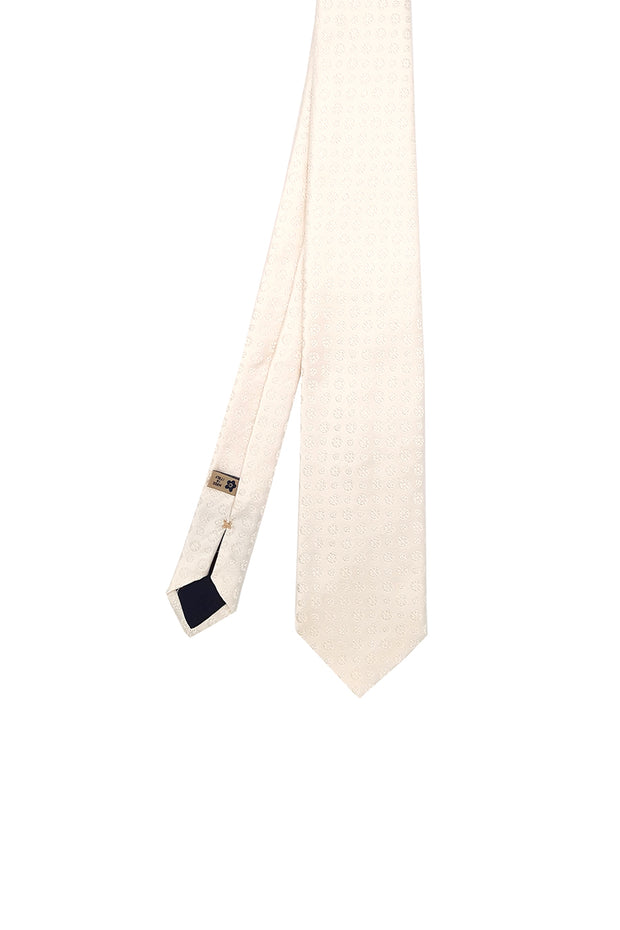 Cream white jacquard tie with classic motif embroidery