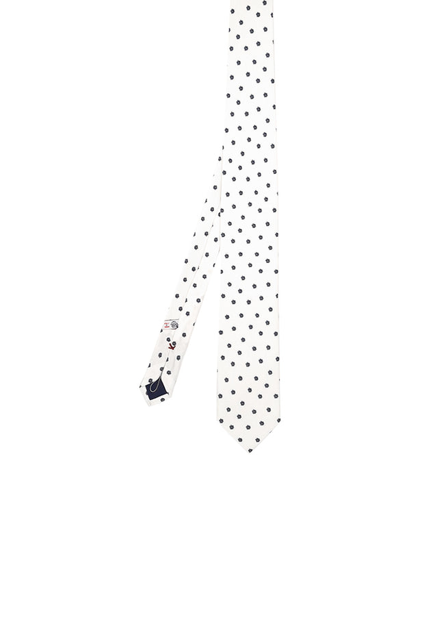 Cravatta bianca con piccolo pattern classico blu - Fumagalli 1891