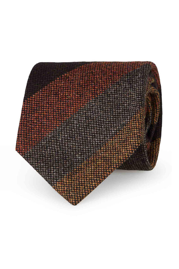 Brown, dark yellow, grey & orange striped donegal hand made tie- Fumagalli 1891