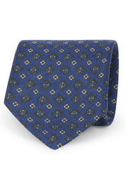 Cravatta stampata blu con micro medallion in lana selezionata - FUMAGALLI 1891
